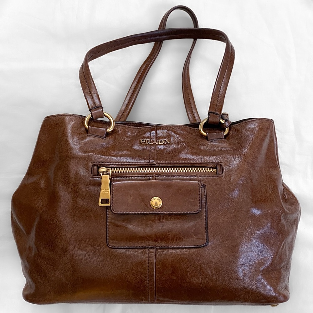 Prada Vintage Vitello Shine Brown Hobo Bag